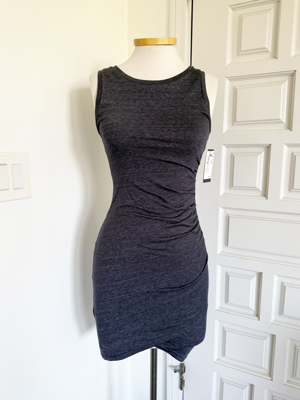 NWT Melrose and Market Dark Blue Navy Heathered Dress Sleeveless Ruched Bodycon